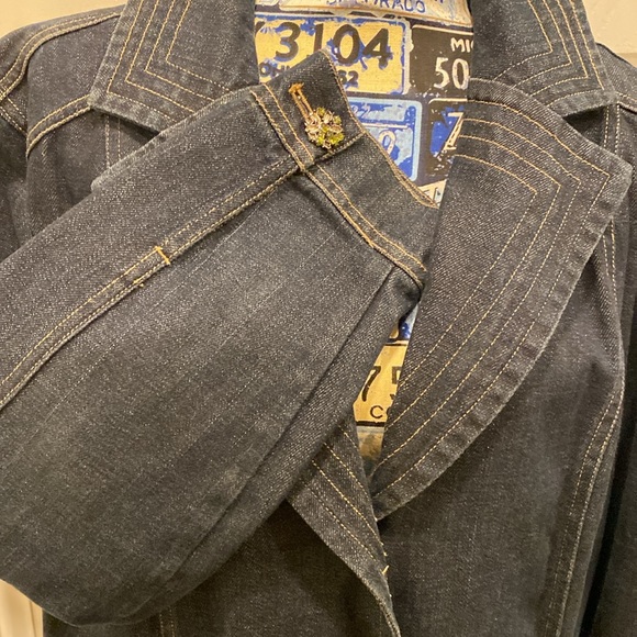 CJ Banks Vintage Denim Elegance: Green Rhinestone Buttons Jacket - Picture 4 of 7